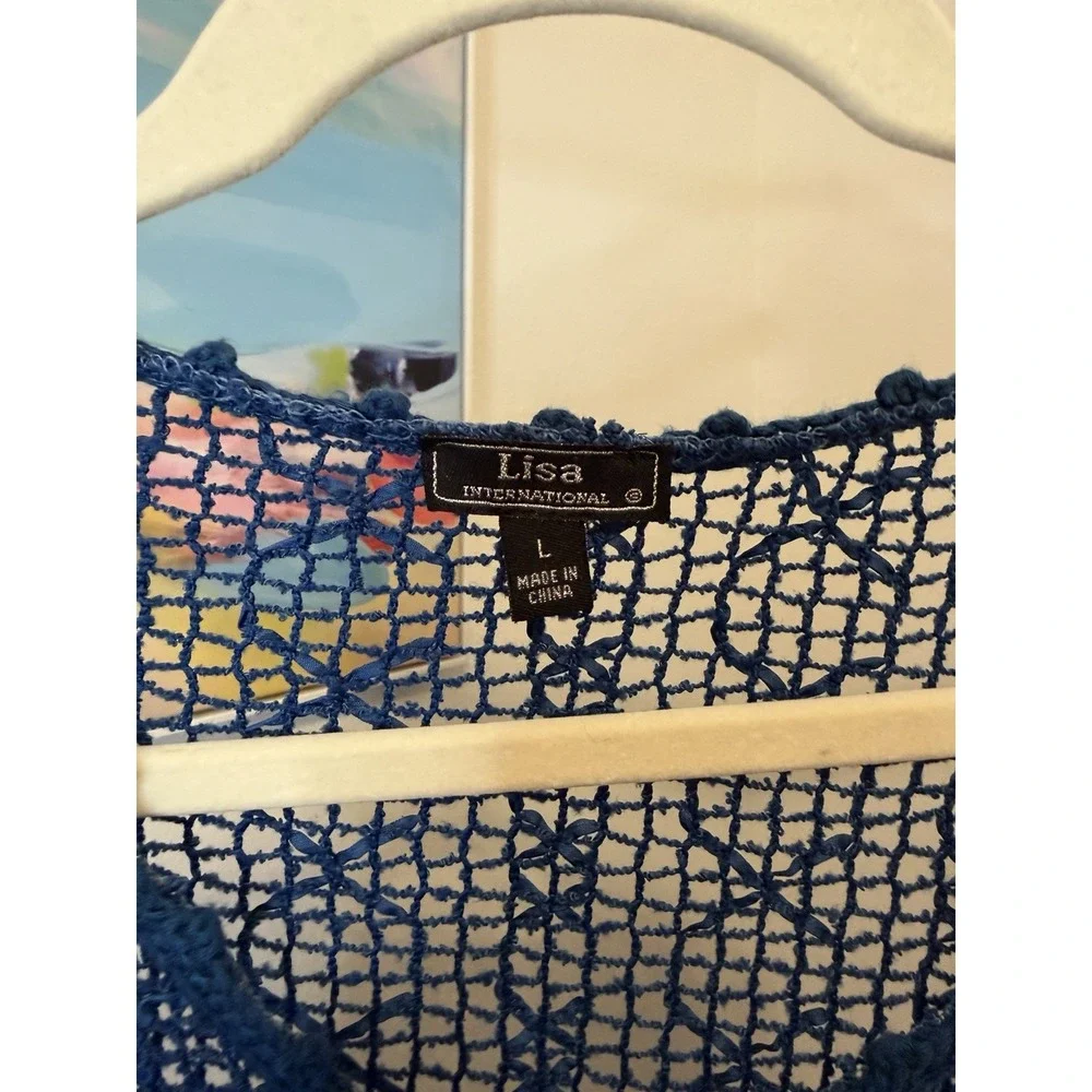 Women's Blue Crochet Lace Blouse Size Large